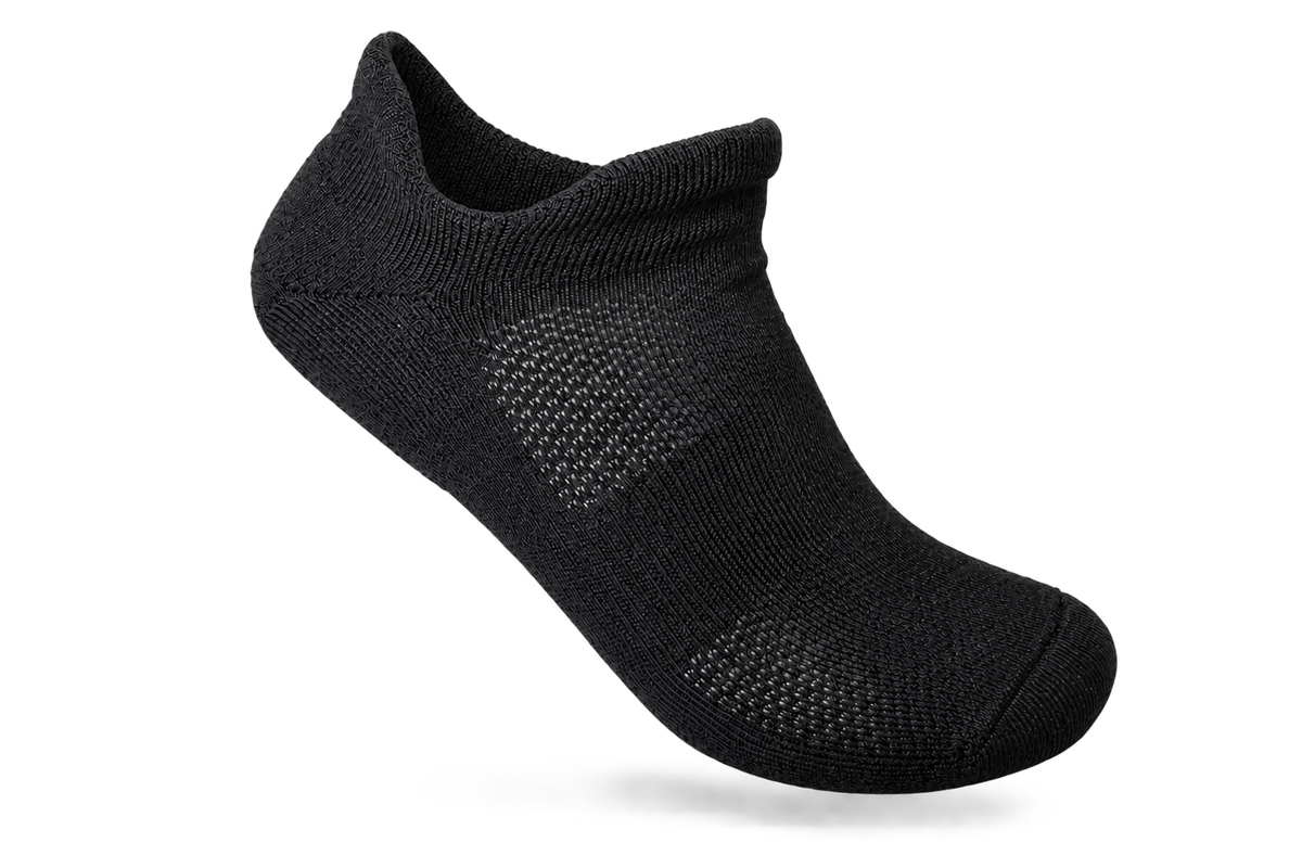 Black FLOCK merino wool no-show training sock